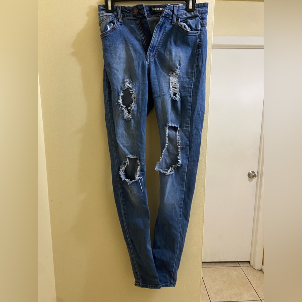 Dark blue high waisted skinny jeans